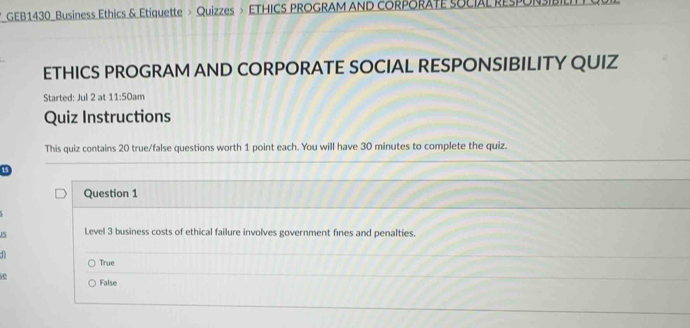ethics program and corporate social responsibility quiz quiz instructio…