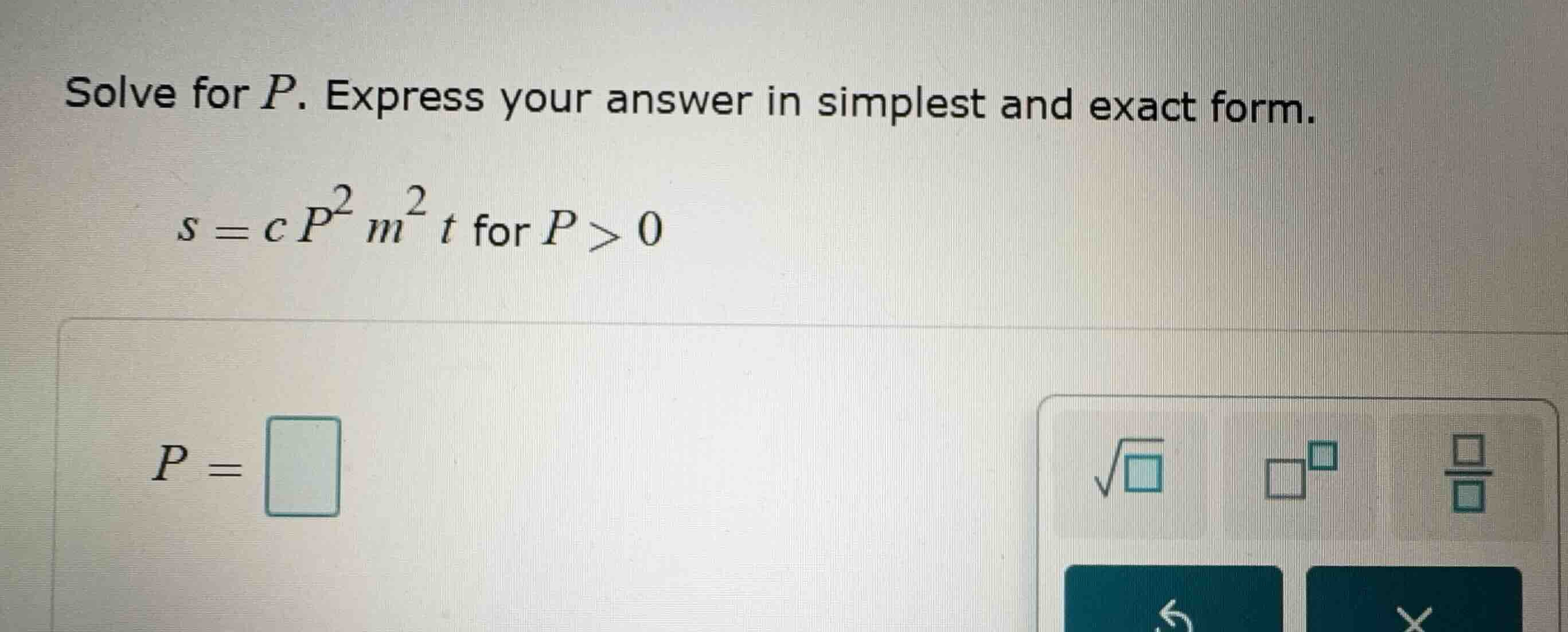 solve for \\(p\\). express your answer in simplest and exact form. \\s …