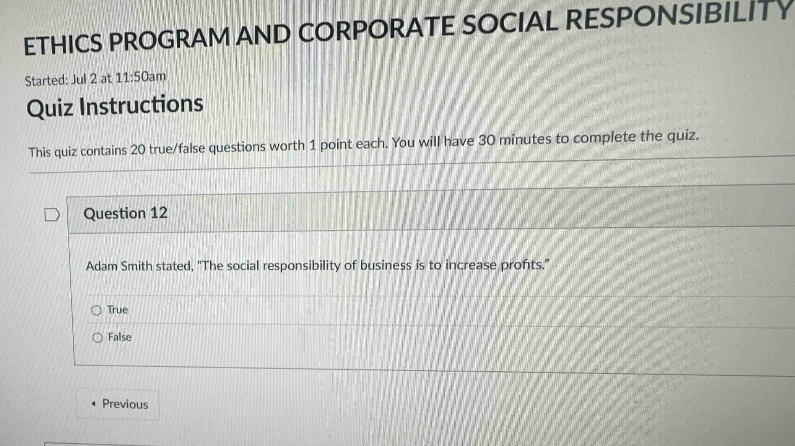 ethics program and corporate social responsibility started: jul 2 at 11…