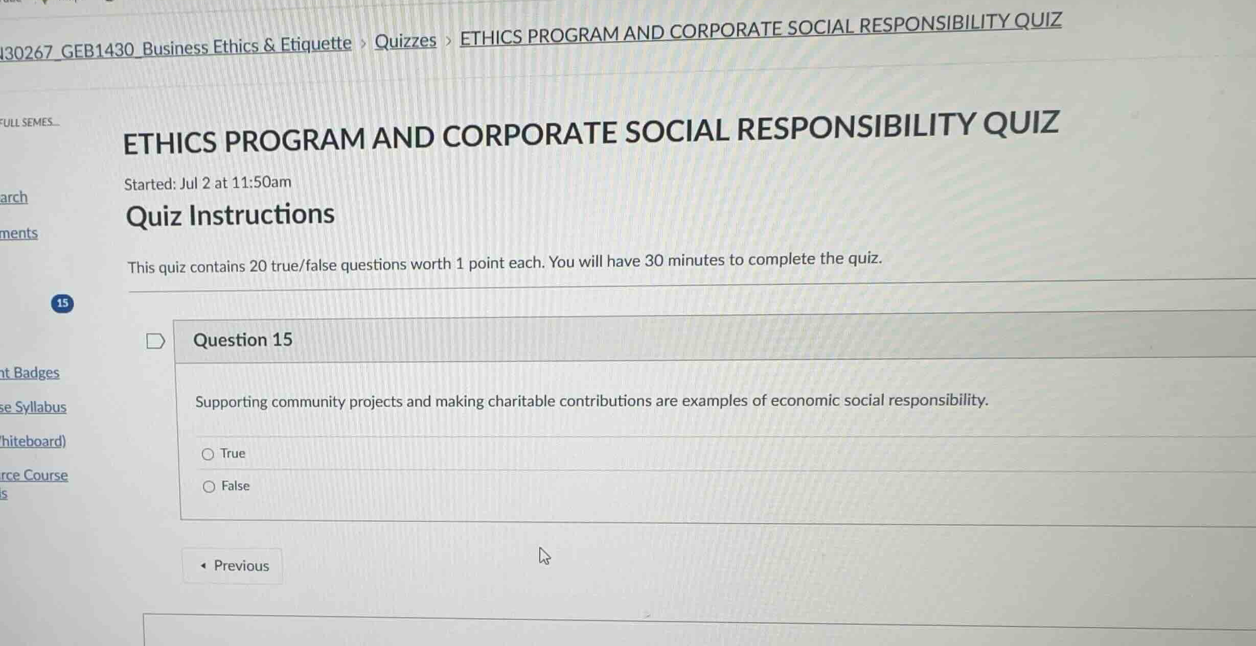 question 15 supporting community projects and making charitable contrib…