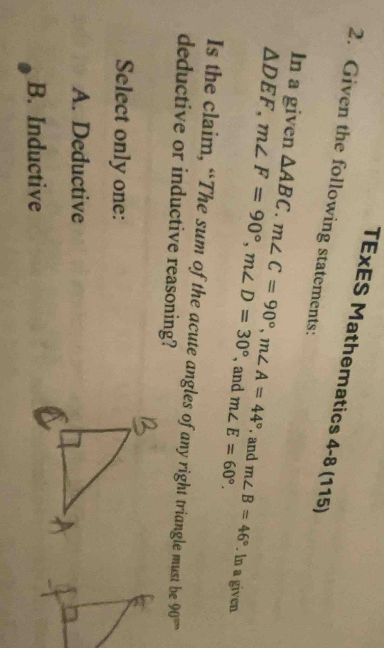 texes mathematics 4-8 (115) 2. given the following statements: in a giv…