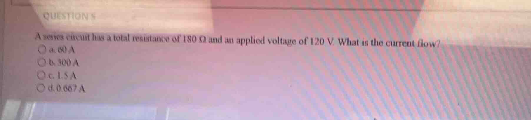 a series circuit has a total resistance of (180 omega) and an applied v…