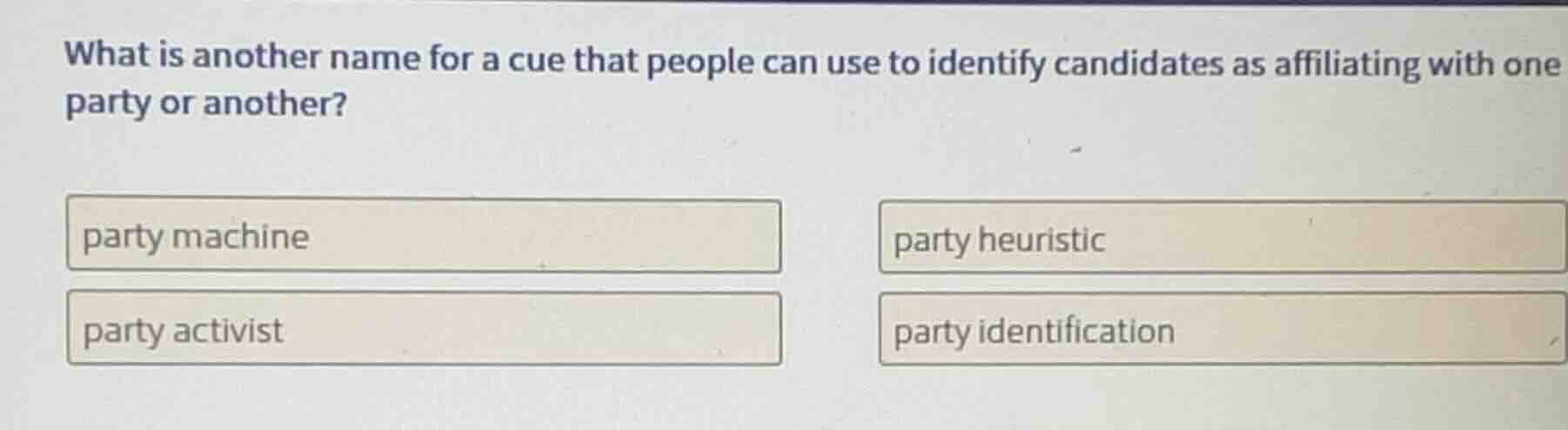 what is another name for a cue that people can use to identify candidat…