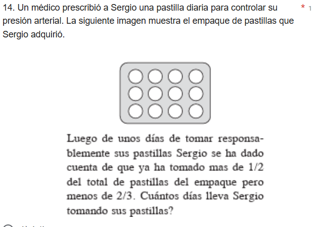 14. un médico prescribió a sergio una pastilla diaria para controlar su…