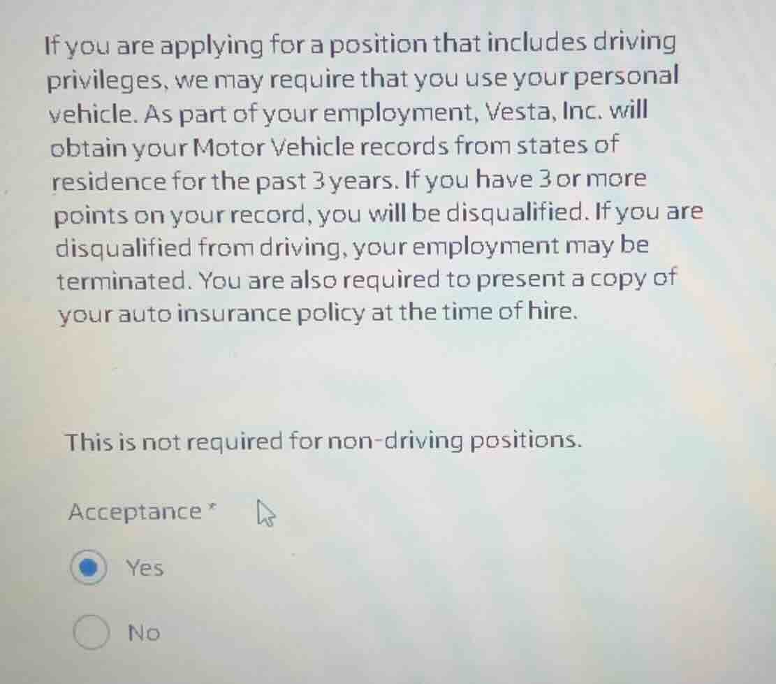 if you are applying for a position that includes driving privileges, we…