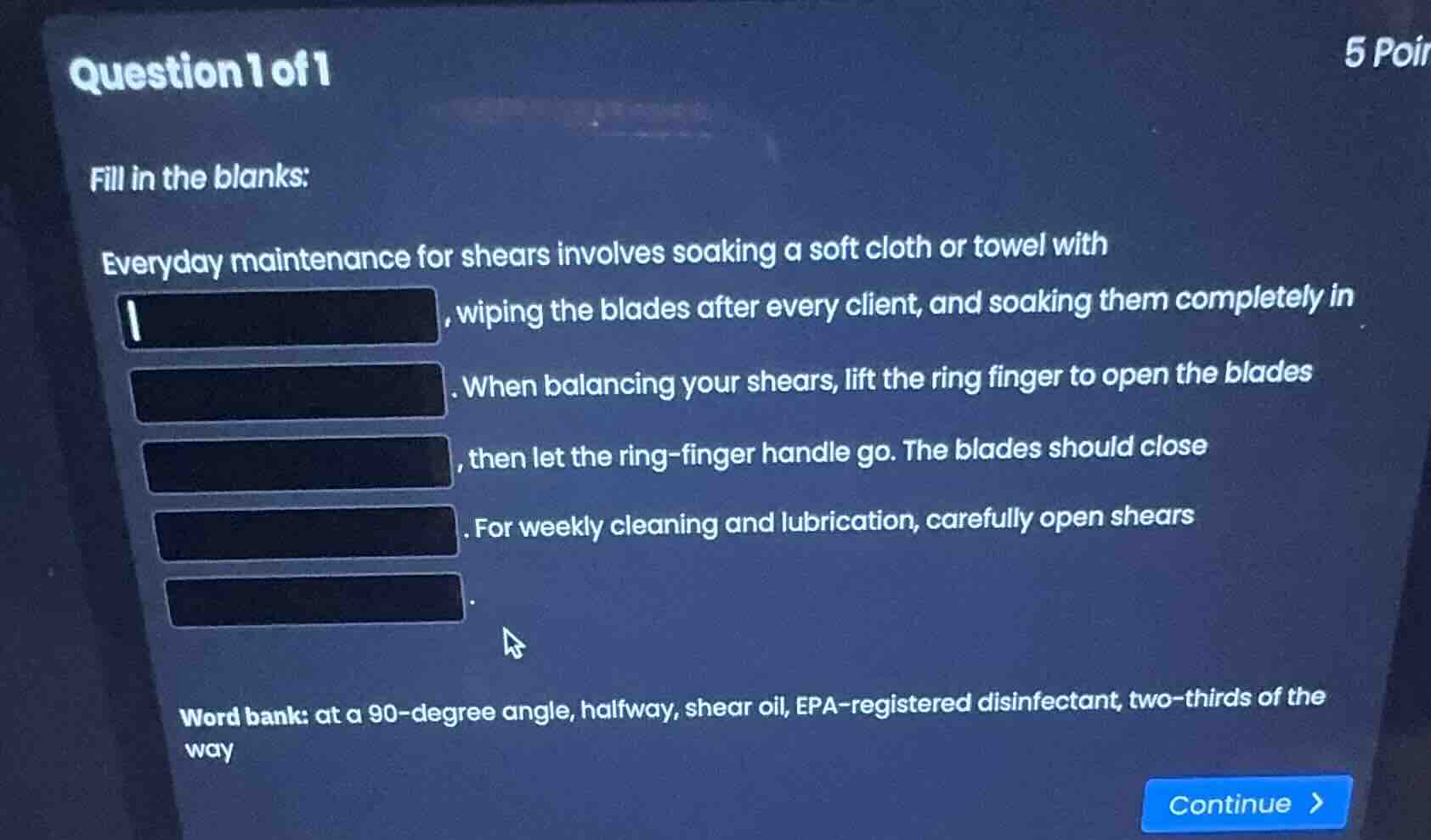 fill in the blanks: everyday maintenance for shears involves soaking a …