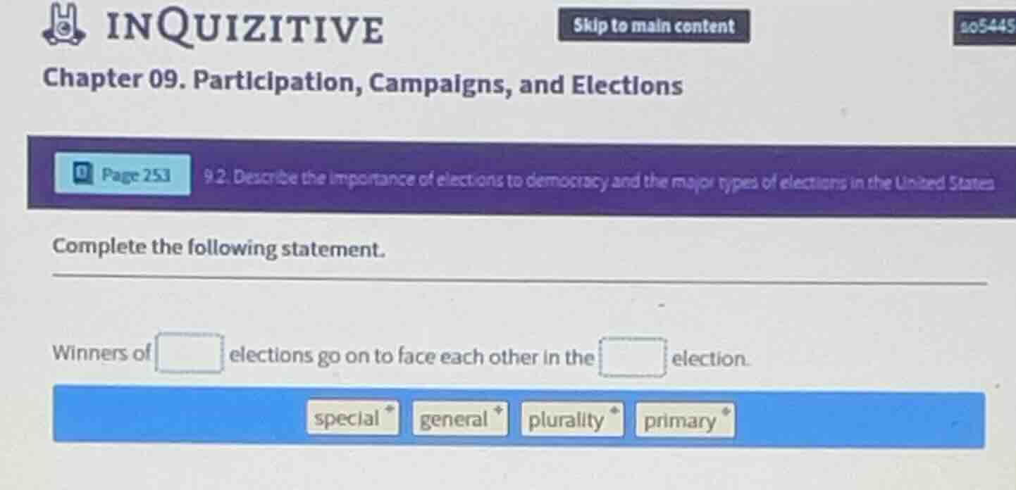 chapter 09. participation, campaigns, and elections 9.2. describe the i…