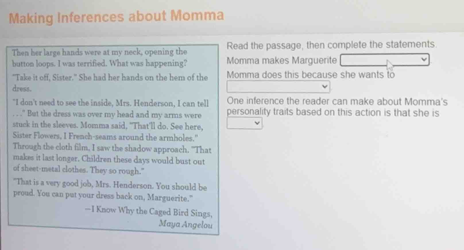 making inferences about momma then her large hands were at my neck, ope…