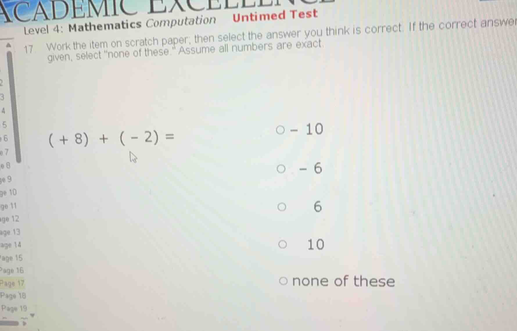 level 4: mathematics computation untimed test 17. work the item on scra…