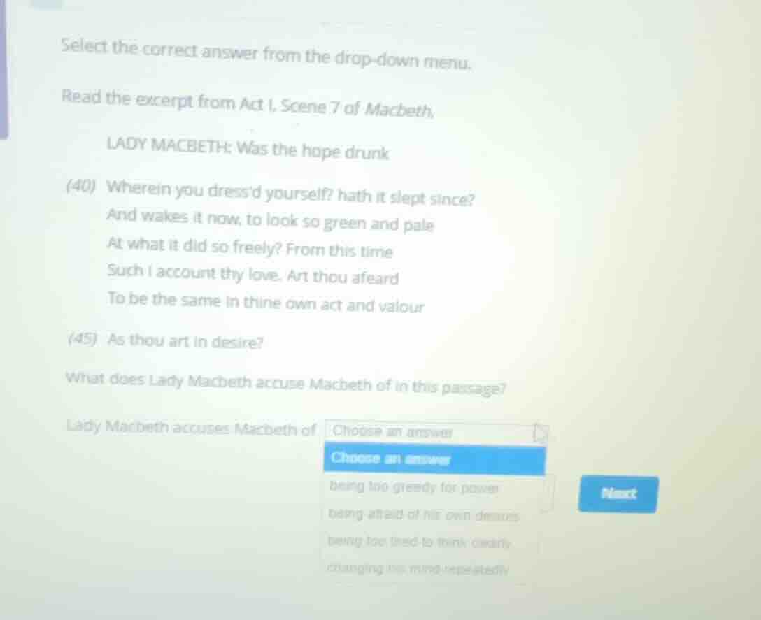select the correct answer from the drop-down menu. read the excerpt fro…
