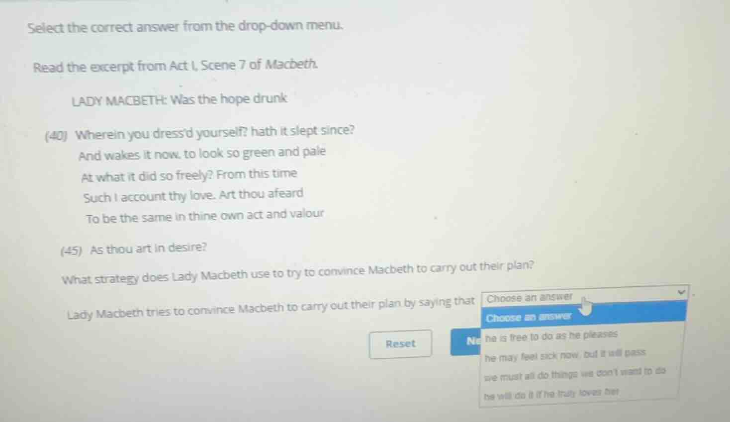 select the correct answer from the drop-down menu. read the excerpt fro…