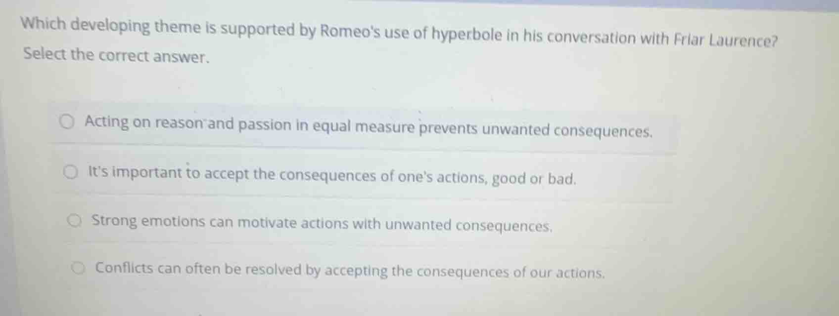 which developing theme is supported by romeos use of hyperbole in his c…