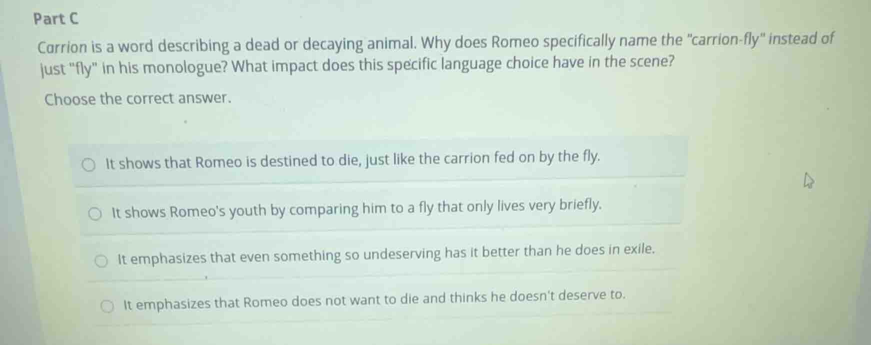 part c carrion is a word describing a dead or decaying animal. why does…
