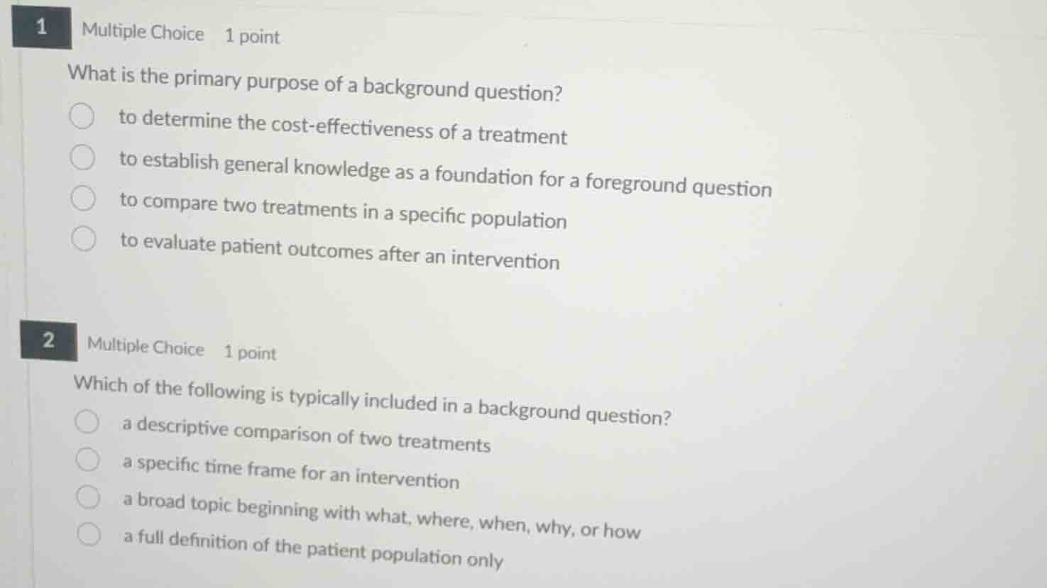 1 multiple choice 1 point what is the primary purpose of a background q…
