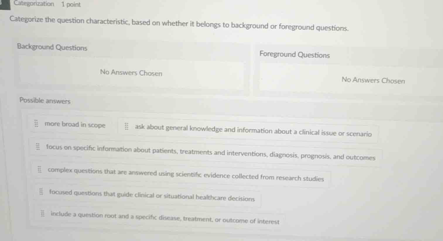 categorization 1 point categorize the question characteristic, based on…