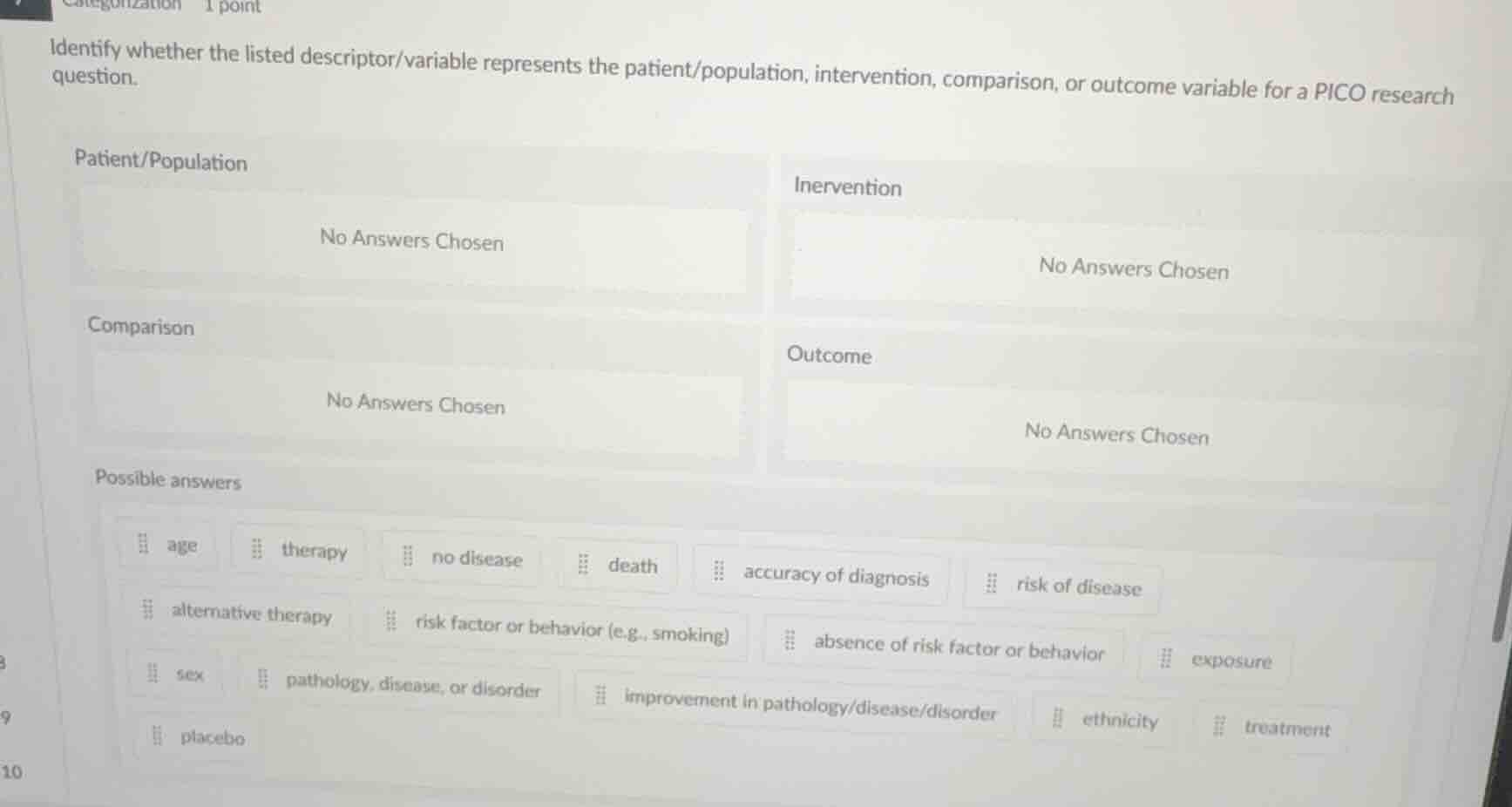 identify whether the listed descriptor/variable represents the patient/…