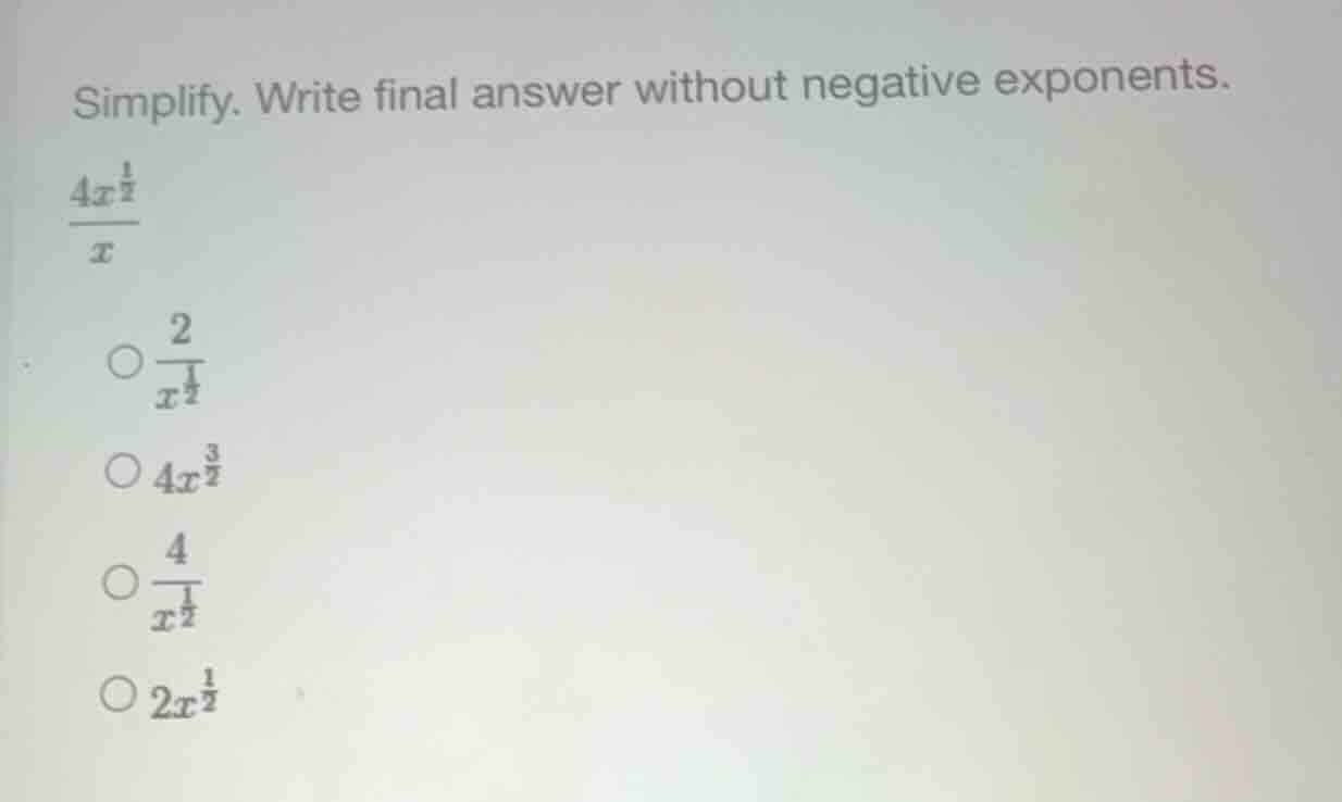 simplify. write final answer without negative exponents. \\(\\frac{4x^{…