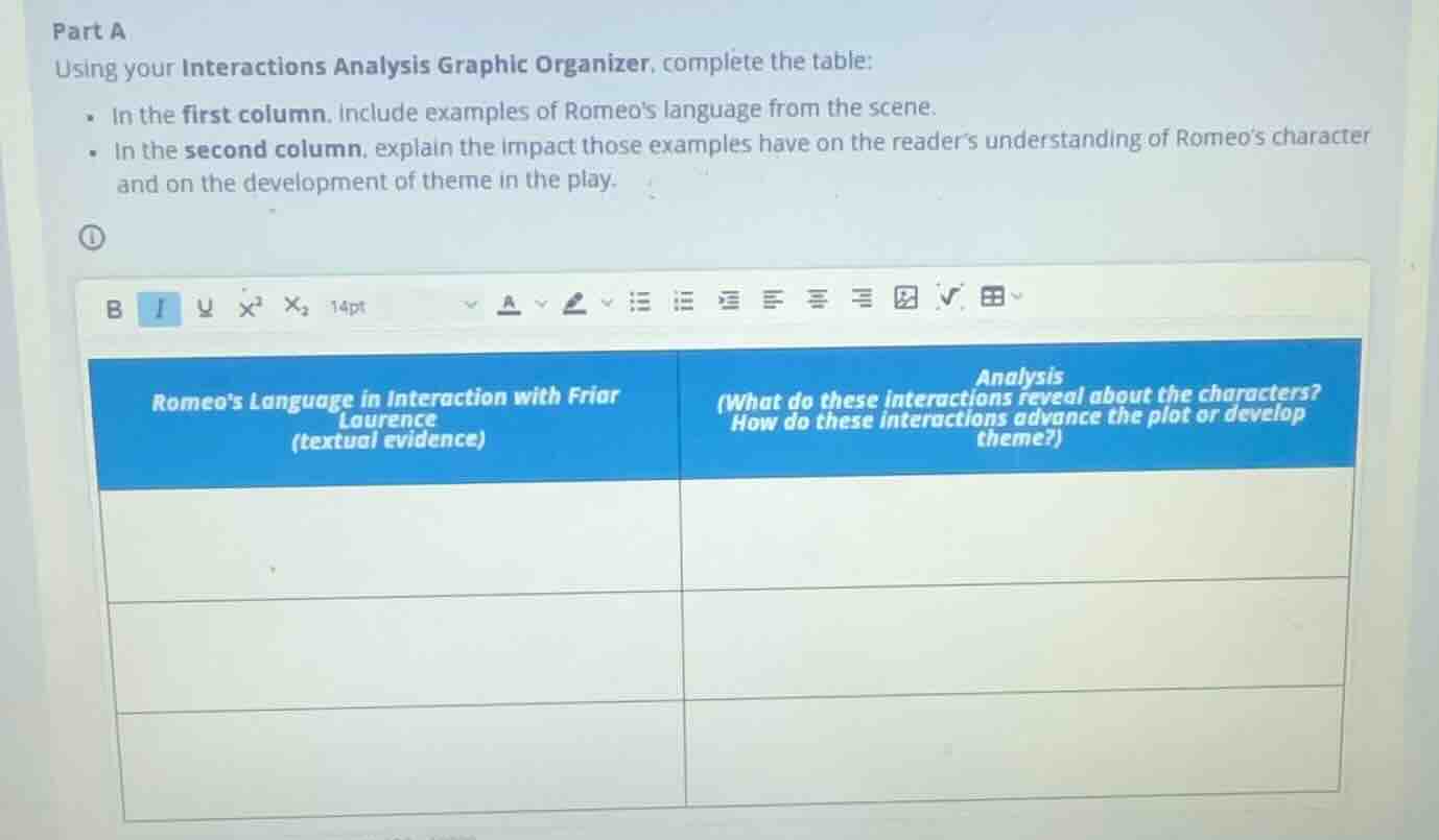 part a using your interactions analysis graphic organizer, complete the…