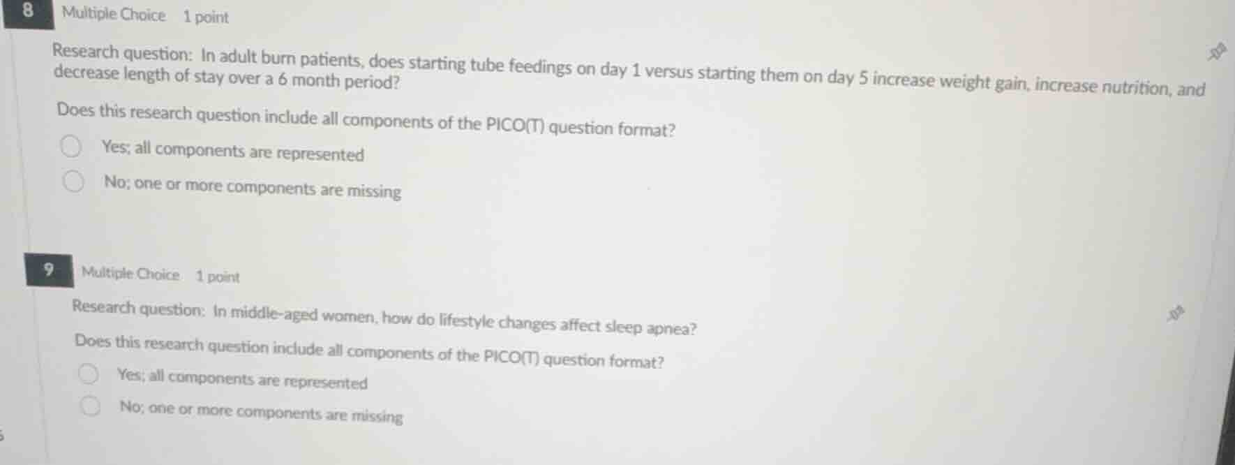 8 multiple choice 1 point research question: in adult burn patients, do…