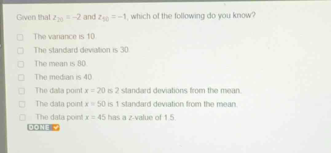 given that \\(z_{20} = -2\\) and \\(z_{50} = -1\\), which of the follow…