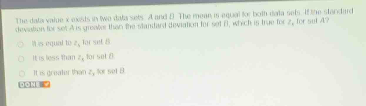 the data value \\(x\\) exists in two data sets, \\(a\\) and \\(b\\). th…