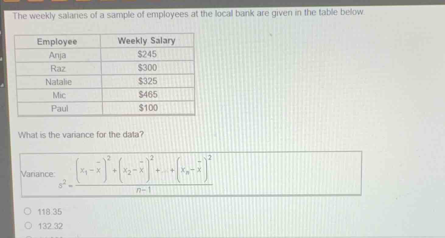 the weekly salaries of a sample of employees at the local bank are give…