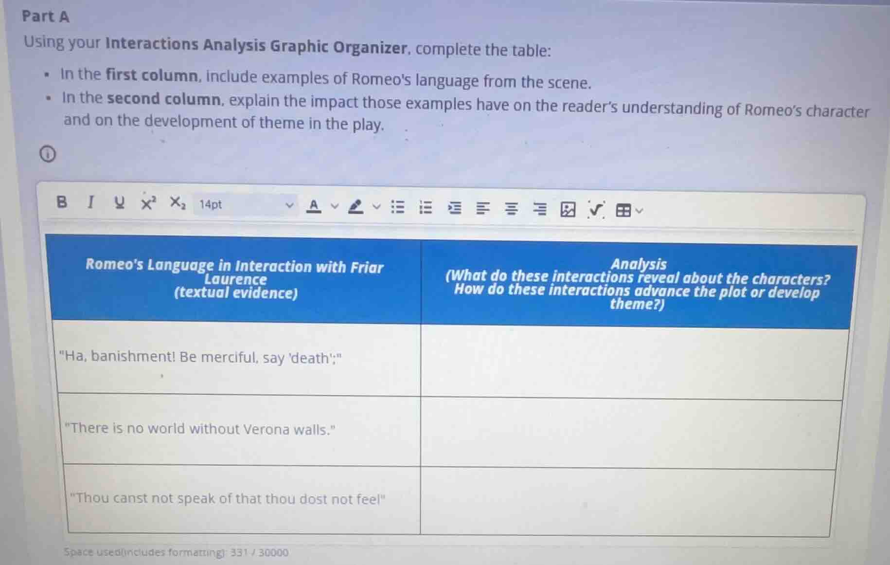 part a using your interactions analysis graphic organizer, complete the…
