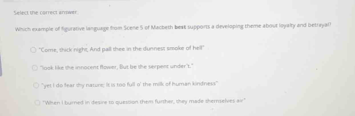 select the correct answer. which example of figurative language from sc…