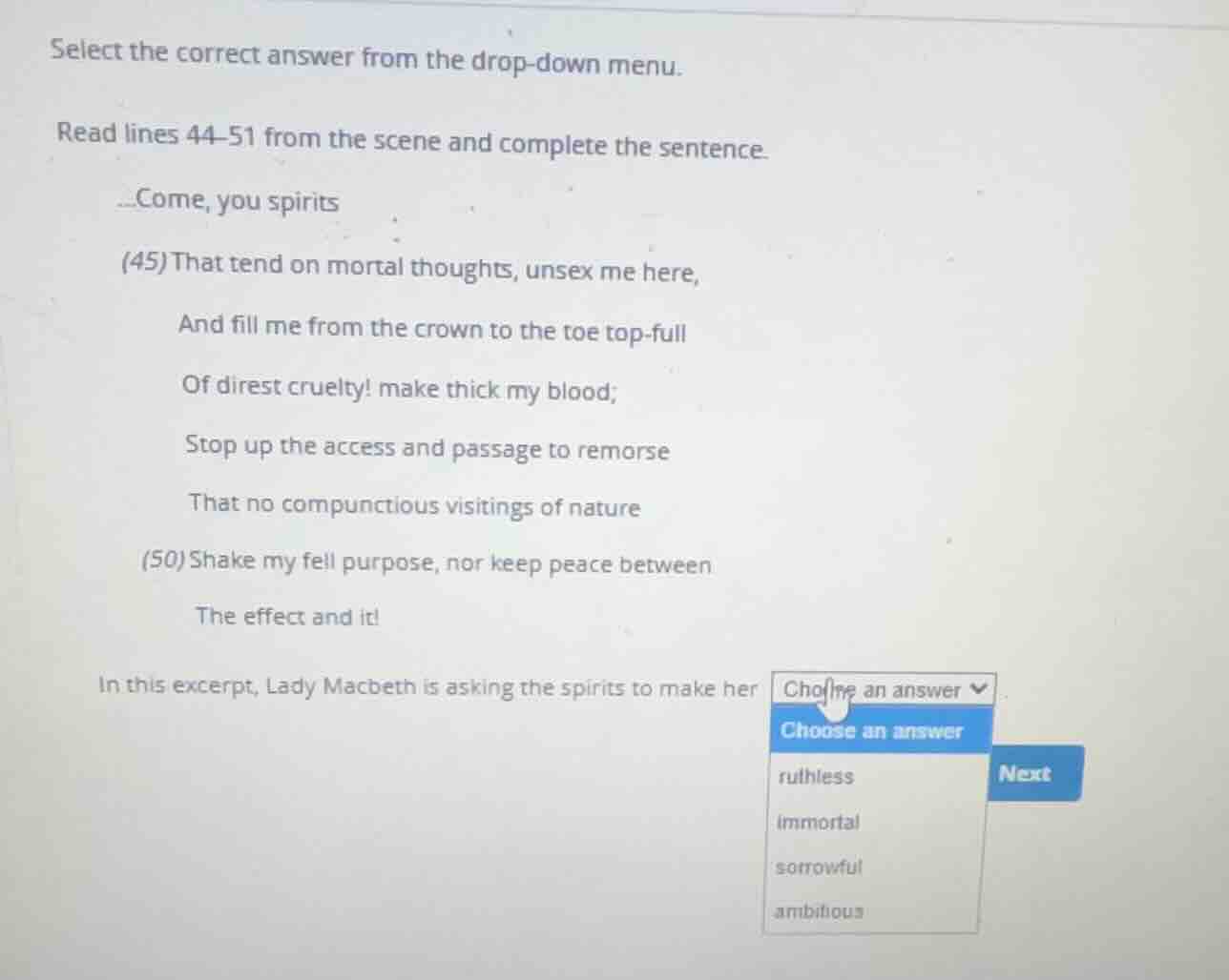 select the correct answer from the drop-down menu. read lines 44-51 fro…