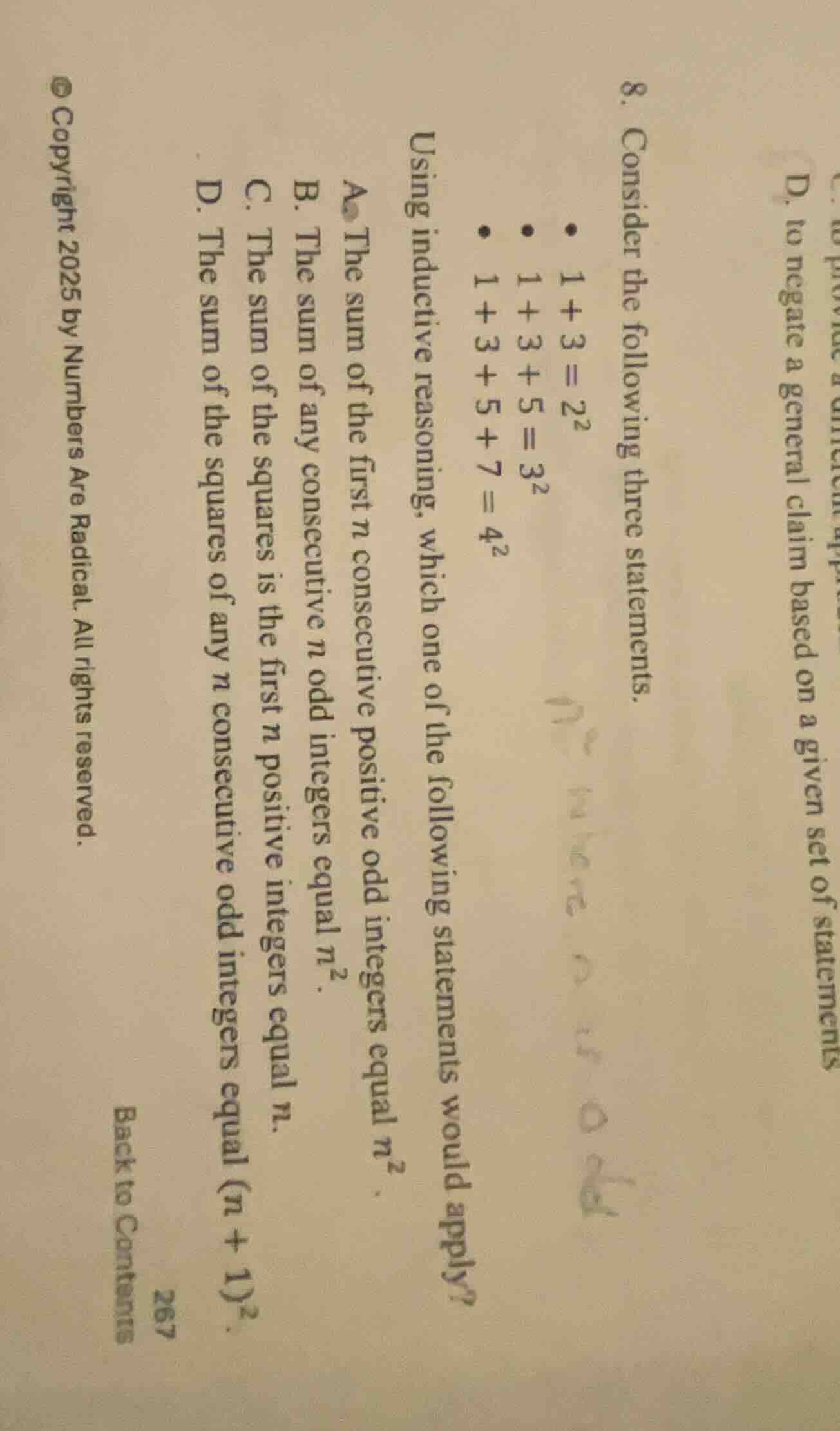 8. consider the following three statements. * \\(1 + 3 = 2^2\\) * \\(1 …