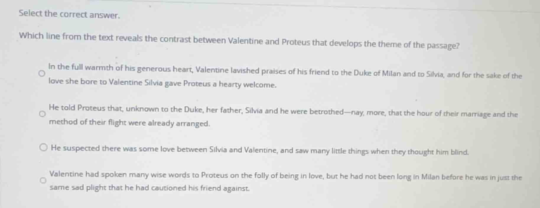 select the correct answer. which line from the text reveals the contras…