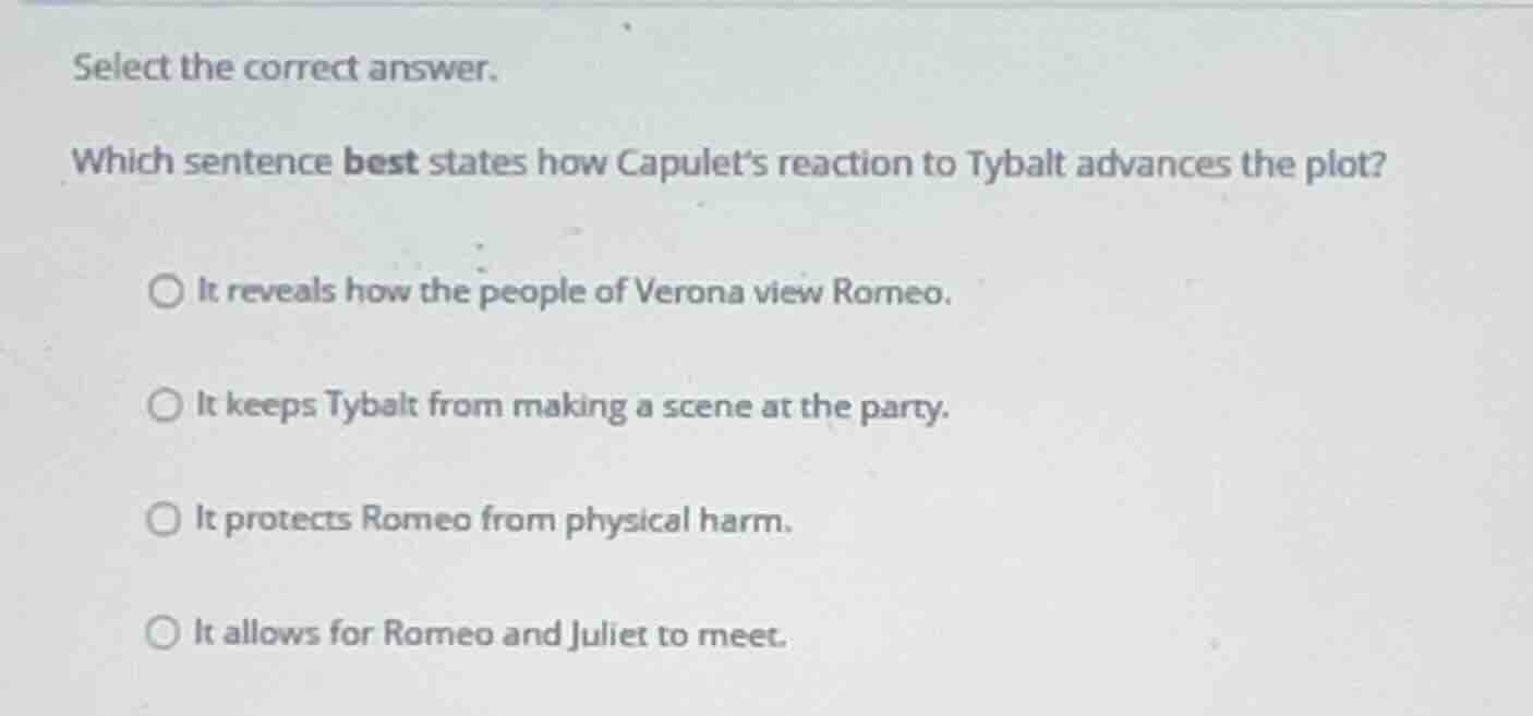 select the correct answer. which sentence best states how capulets reac…