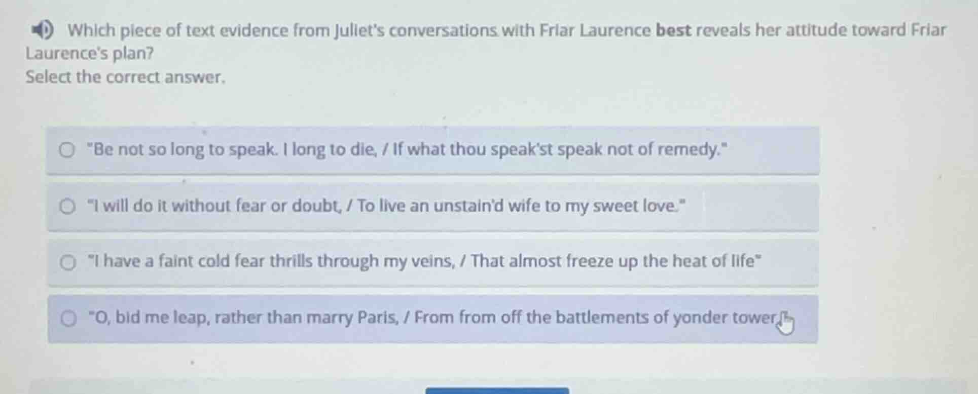 which piece of text evidence from juliets conversations with friar laur…