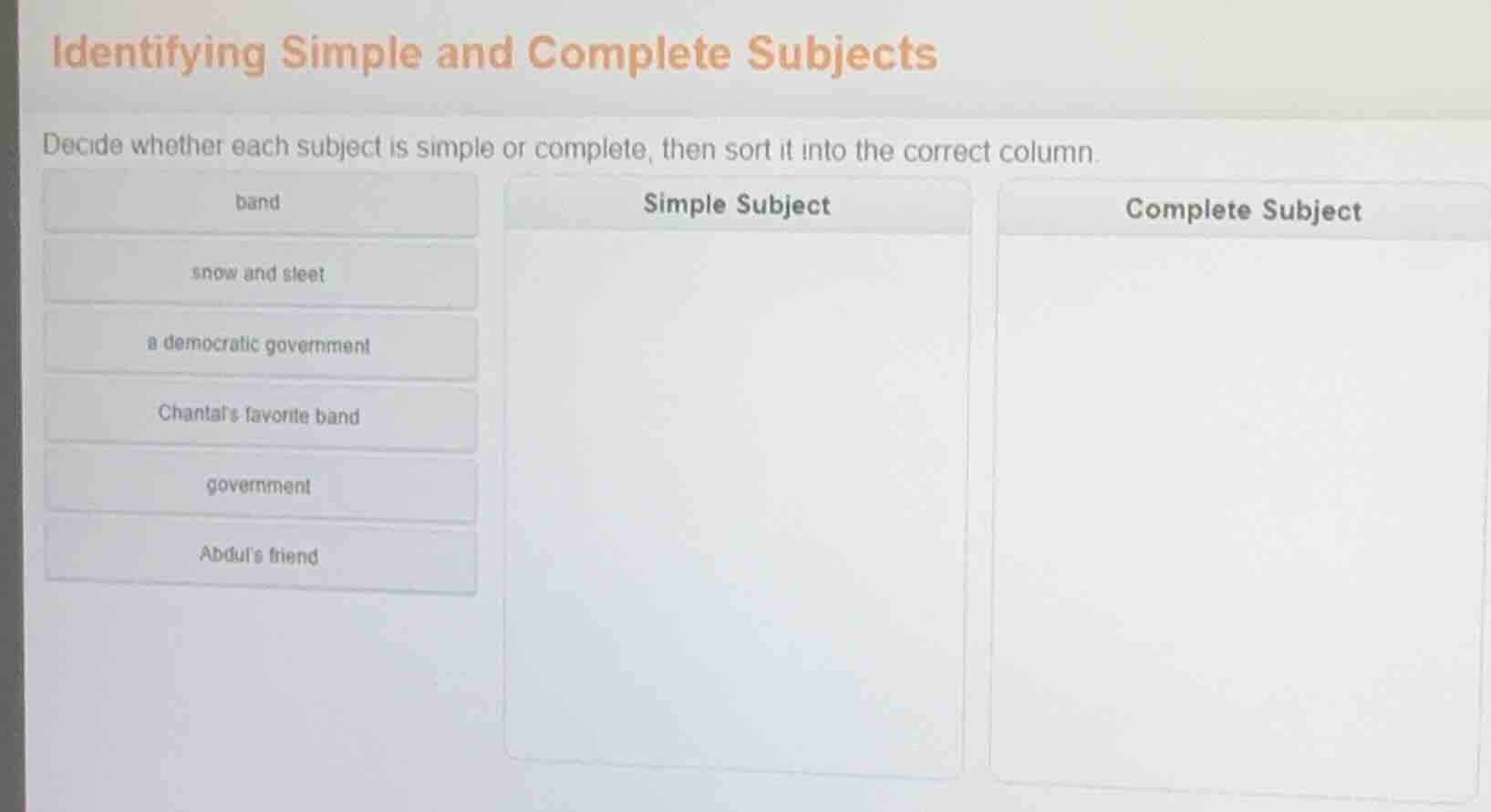 identifying simple and complete subjects decide whether each subject is…