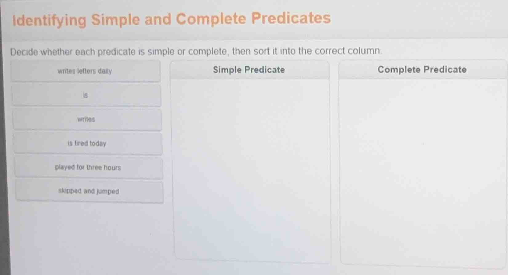 identifying simple and complete predicates decide whether each predicat…