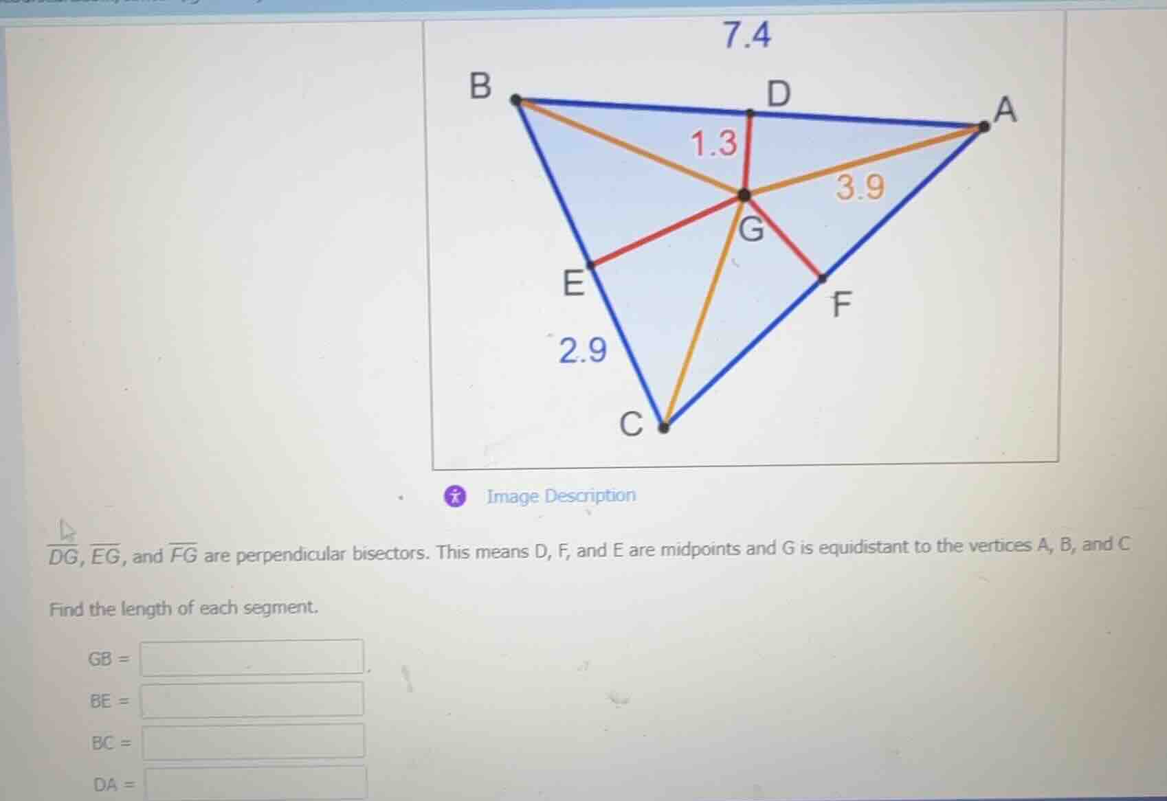 \\(\\overline{dg}\\), \\(\\overline{eg}\\), and \\(\\overline{fg}\\) ar…