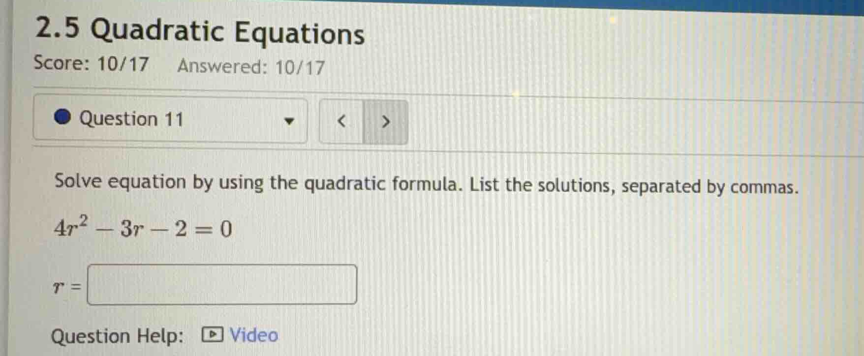 solve equation by using the quadratic formula. list the solutions, sepa…
