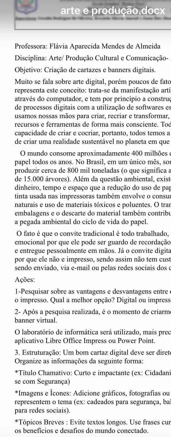 professora: flávia aparecida mendes de almeida disciplina: arte/ produç…