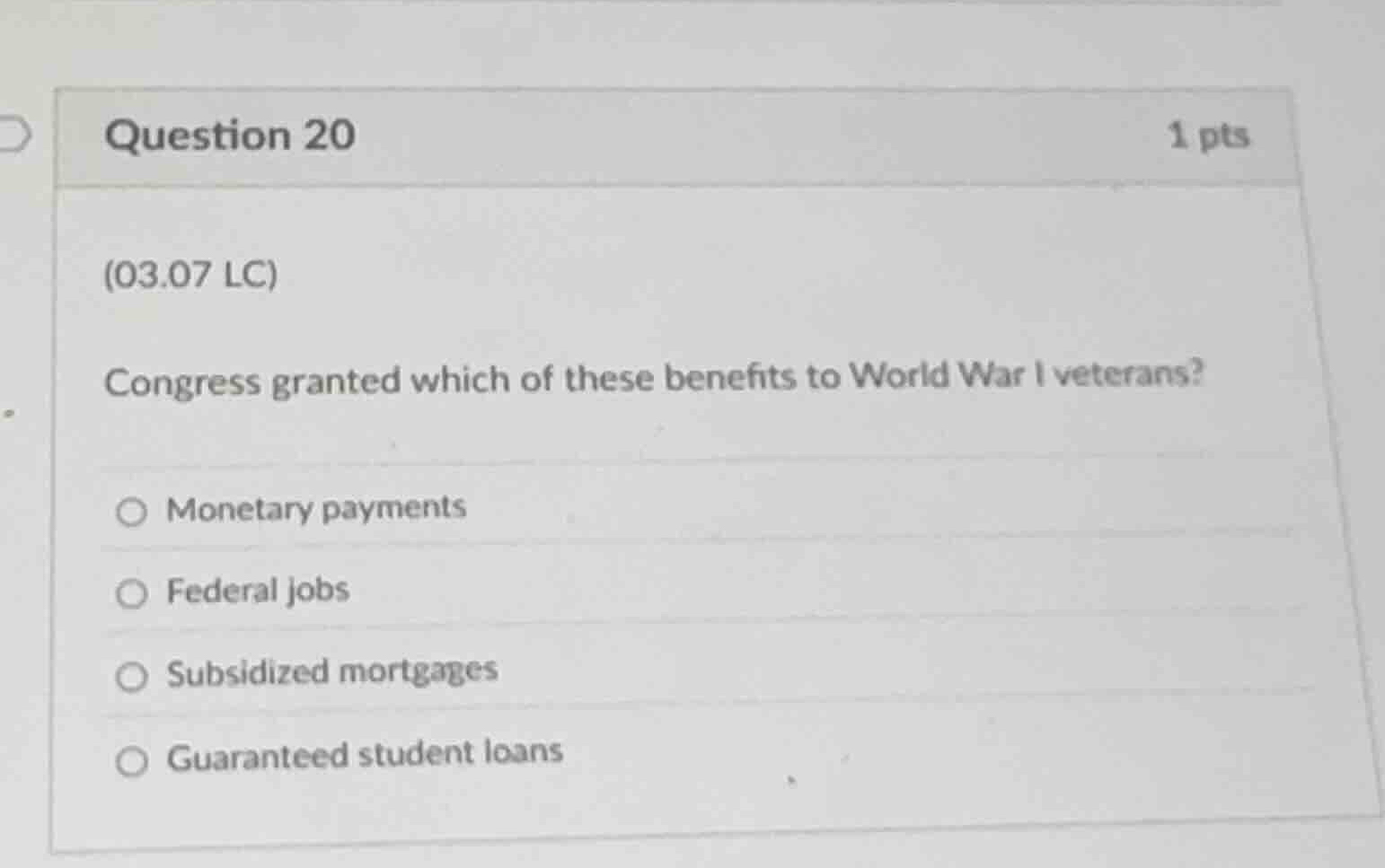 question 20 1 pts (03.07 lc) congress granted which of these benefits t…