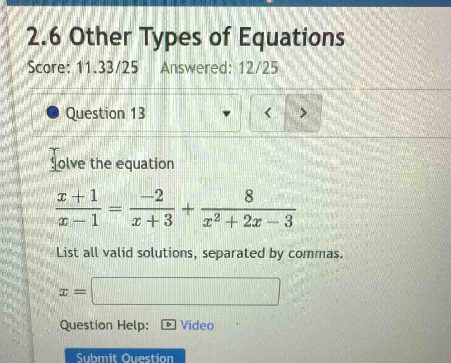 solve the equation \\\\frac{x + 1}{x - 1} = \\frac{-2}{x + 3} + \\frac{…
