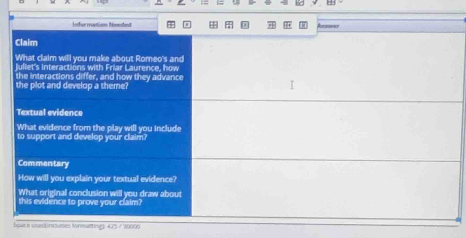information needed claim what claim will you make about romeos and juli…