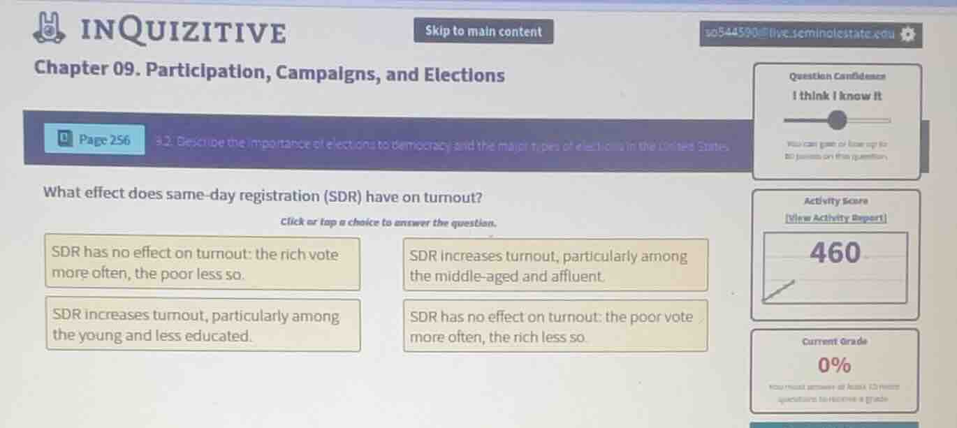 what effect does same-day registration (sdr) have on turnout? sdr has n…