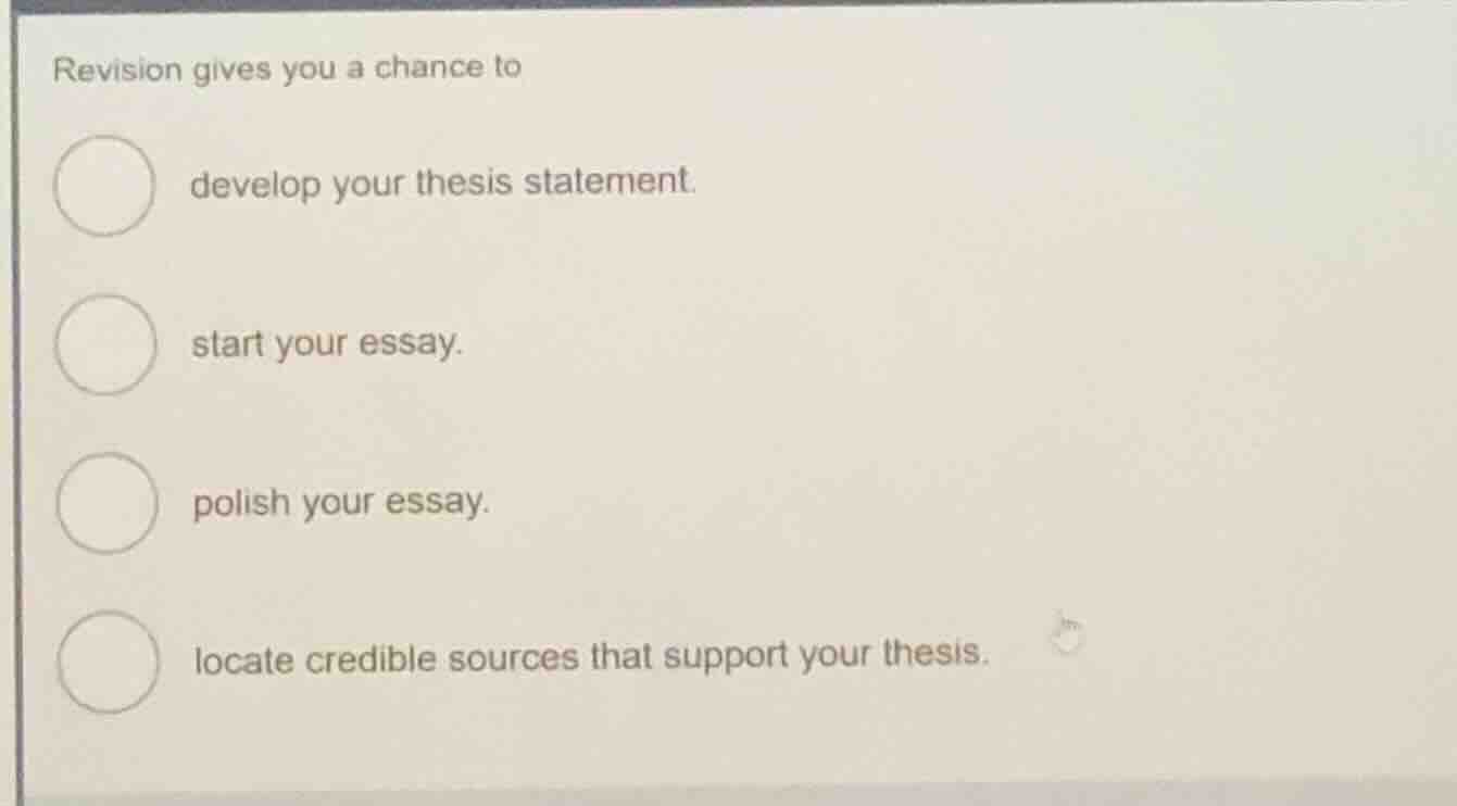 revision gives you a chance to develop your thesis statement. start you…