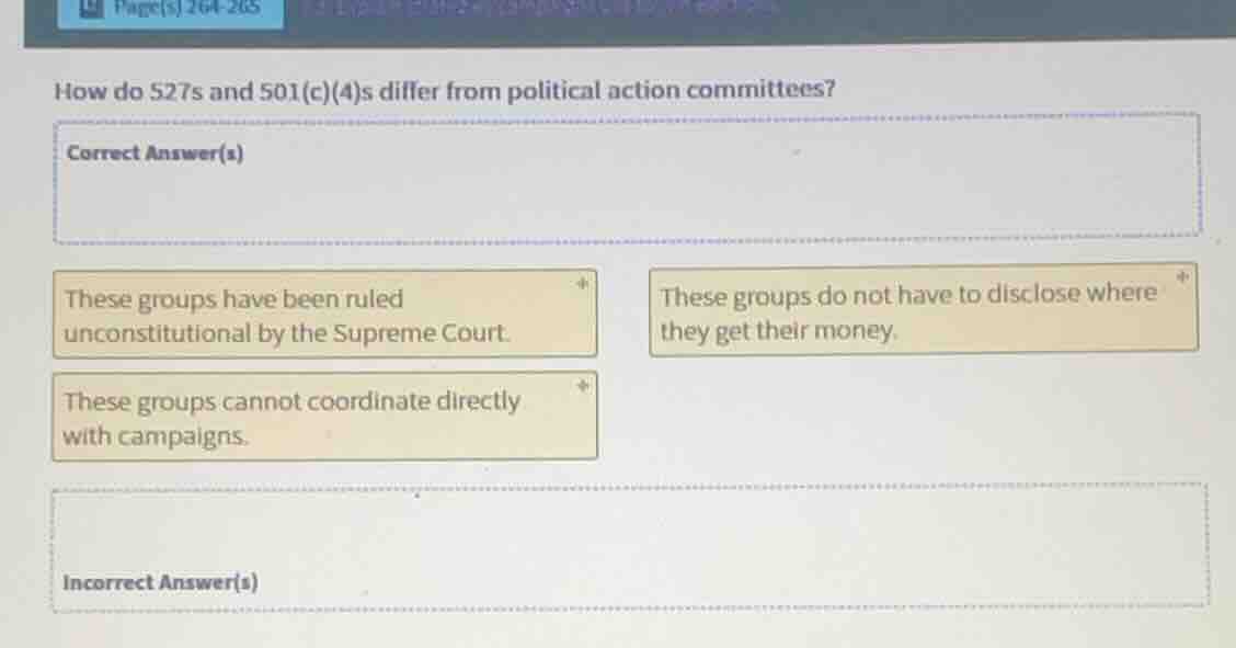 how do 527s and 501(c)(4)s differ from political action committees? cor…