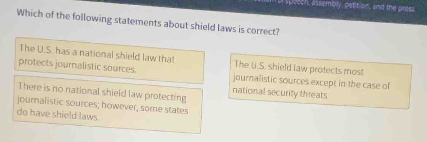 which of the following statements about shield laws is correct? - the u…