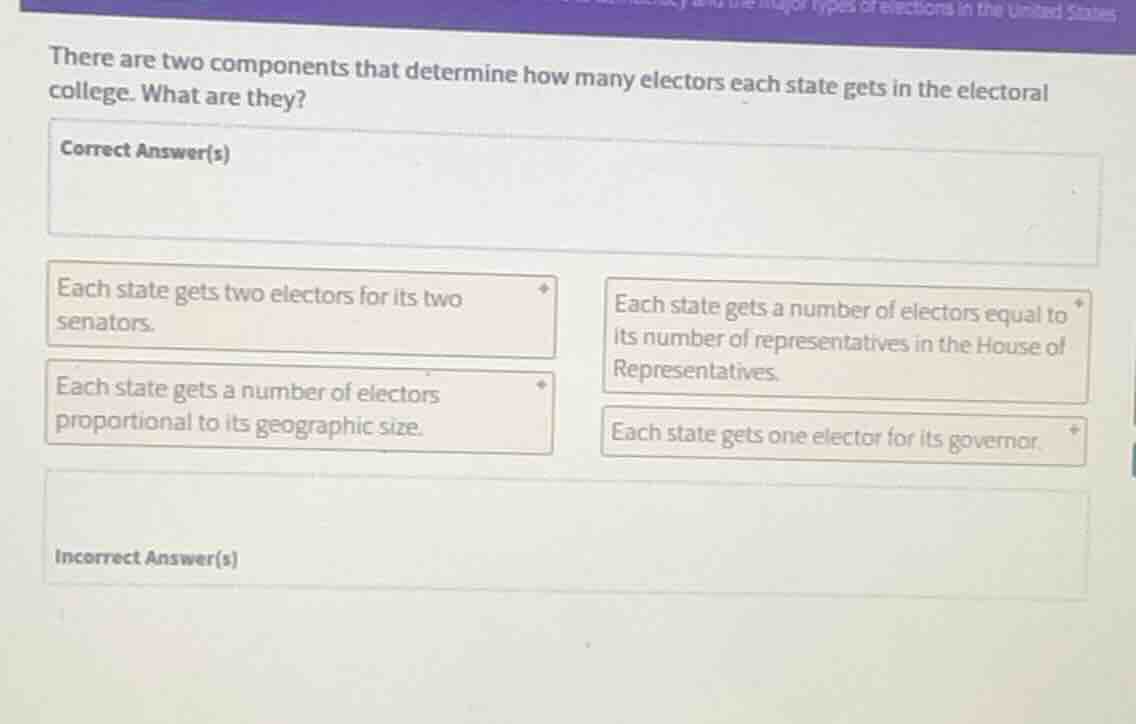 there are two components that determine how many electors each state ge…