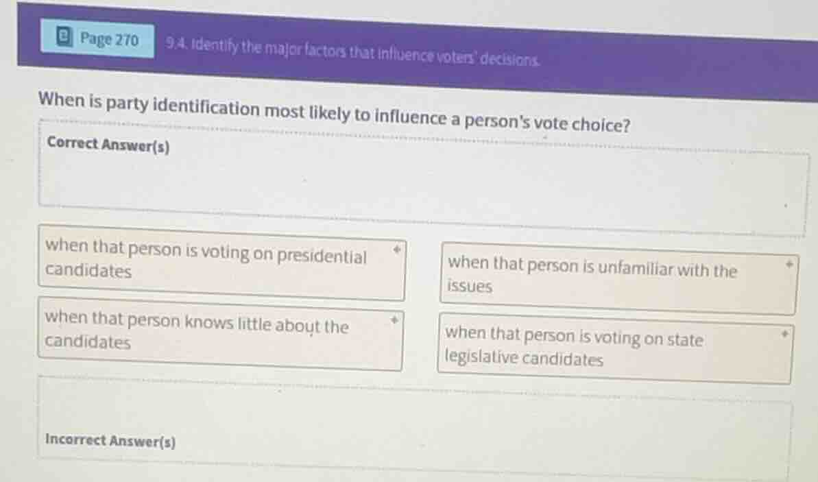 page 270 9.4. identify the major factors that influence voters decision…