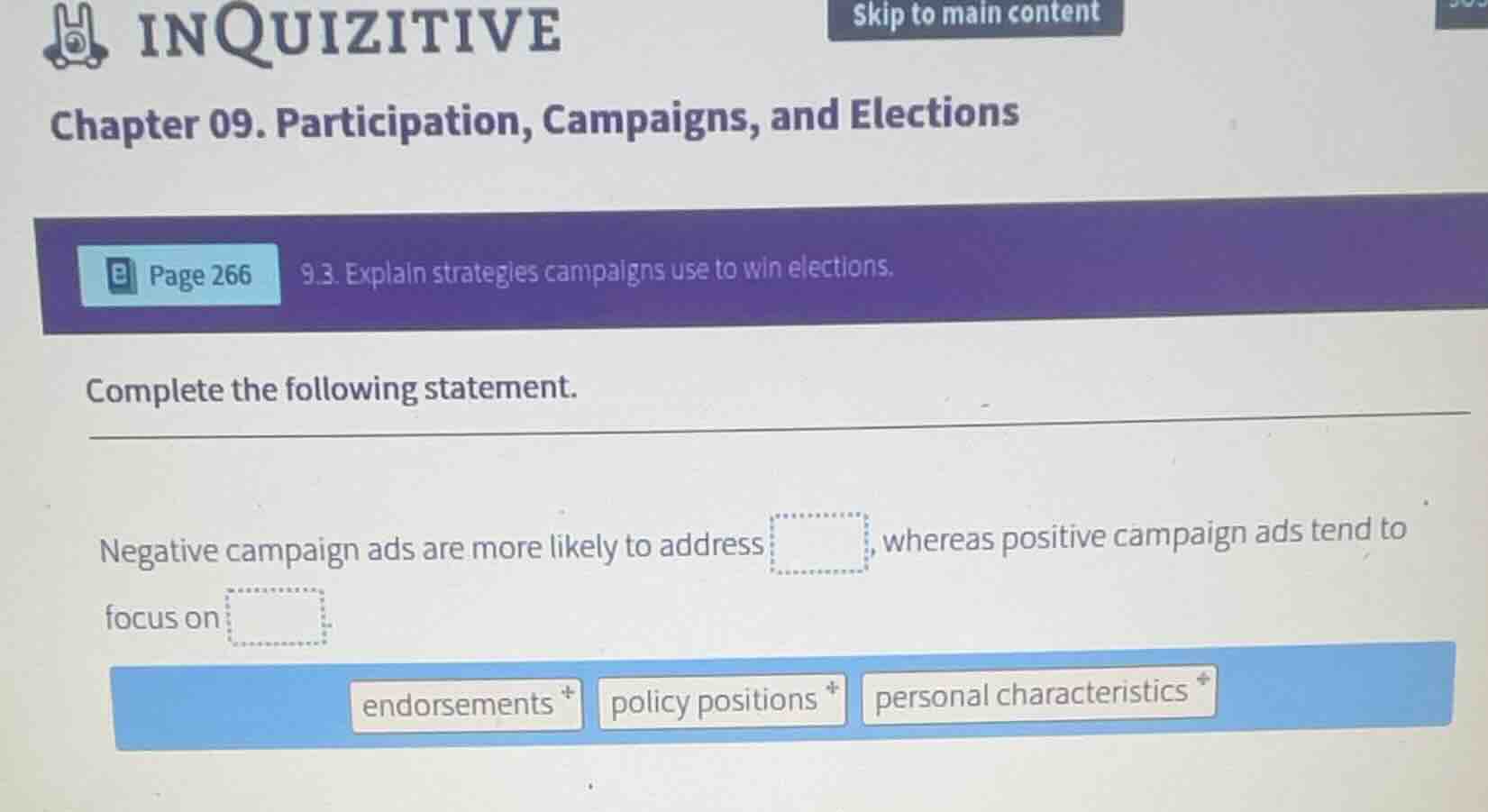 chapter 09. participation, campaigns, and elections page 266 9.3. expla…