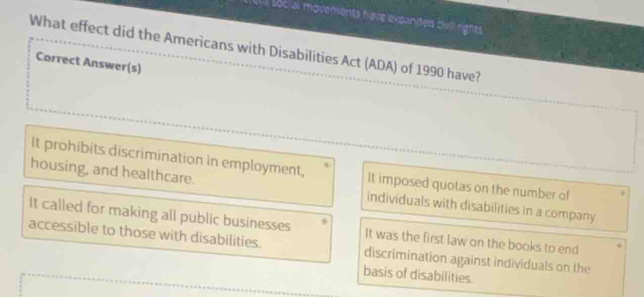 what effect did the americans with disabilities act (ada) of 1990 have?…