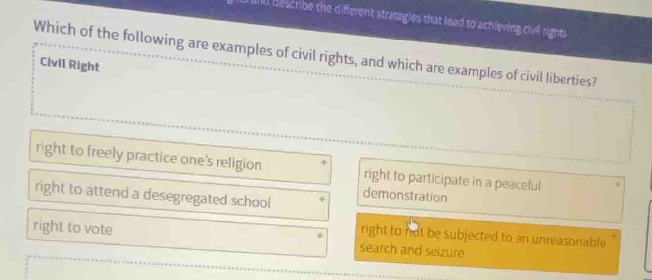which of the following are examples of civil rights, and which are exam…